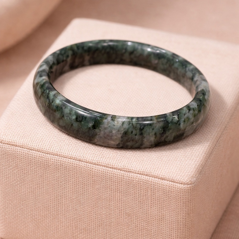 Moss Agate Stone Bangle Bracelet Polished Green Bracelet Natural Gemstone